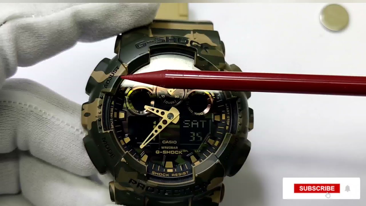 CASIO GSHOCK ORIGINAL GA-100CM - TROCA DE PILHA E AJUSTE DA HORA- PONTEIRO COM DIGITAL