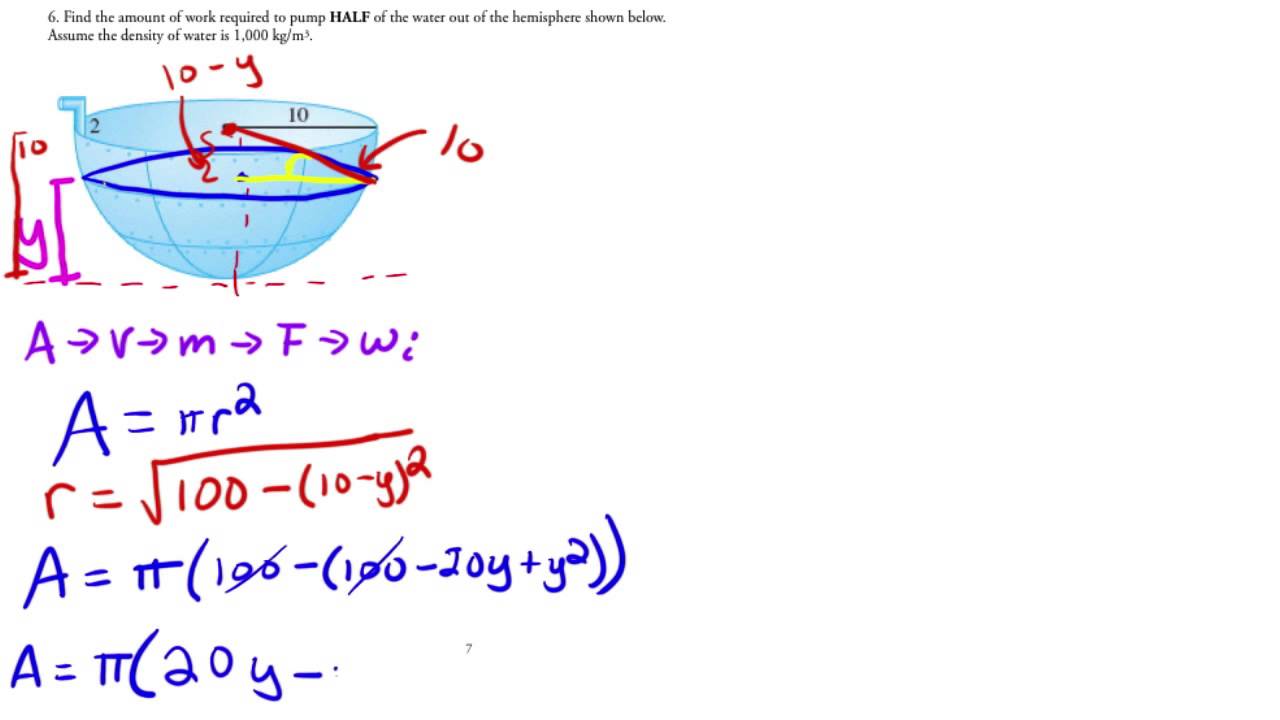 Calculus - Applications of Integration - Work Pump Water Out of Hemisphere