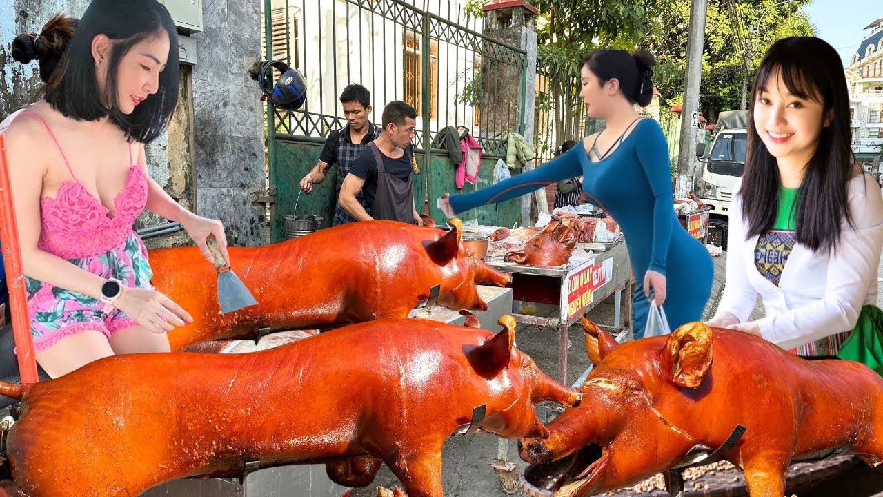 CHINESE TOURISTS SHOCKED by WHOLE ROAST PIG at a BUSTLING STREET MARKET