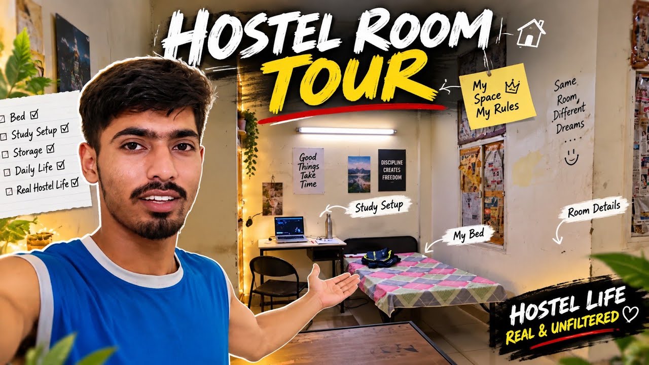 My Hostel Room Tour 🏠 | College Hostel Life + Study Setup📚 | GJU Hisar📍