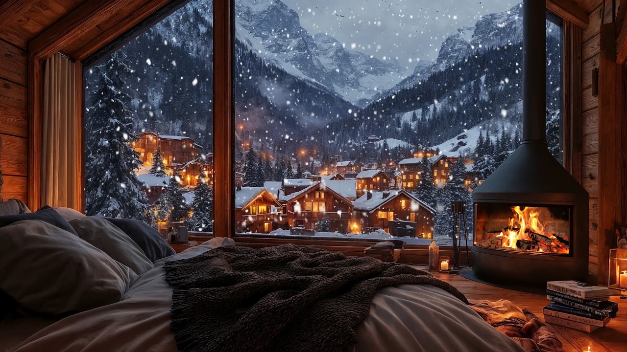 NO ADS ❄️🔥 Cozy Cabin Ambience | Blizzard Sounds & Warm Fireplace for Deep Sleep, Study & Relaxation