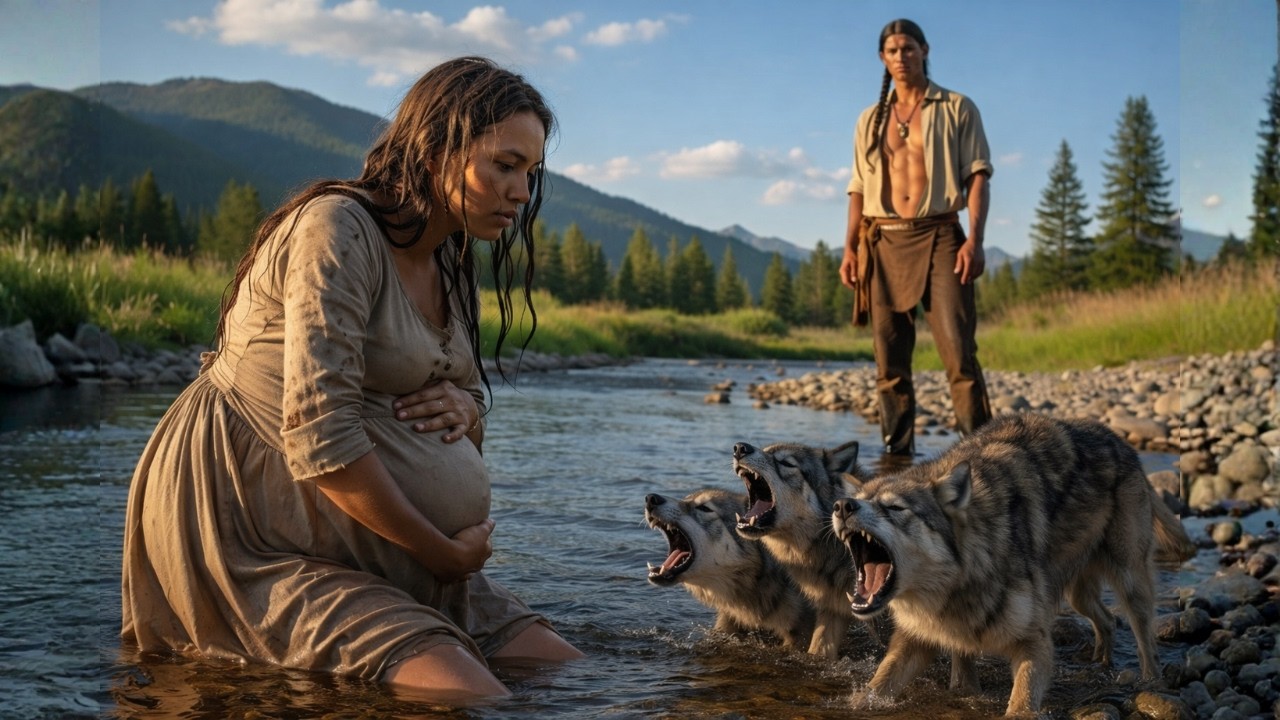Embarazada y en trabajo de parto, fue rodeada por lobos en el río — entonces el apache hizo esto…