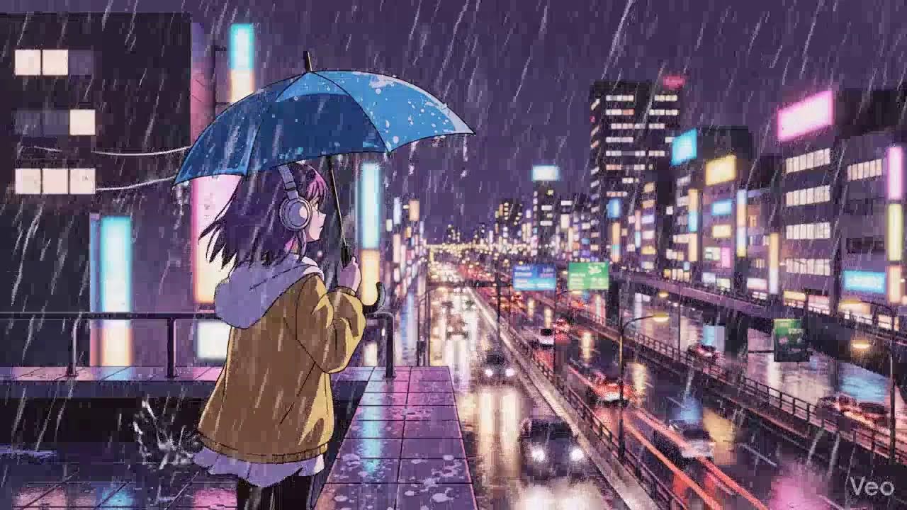 Peaceful Rainy Night 🌧️ Japanese Neon City Lofi