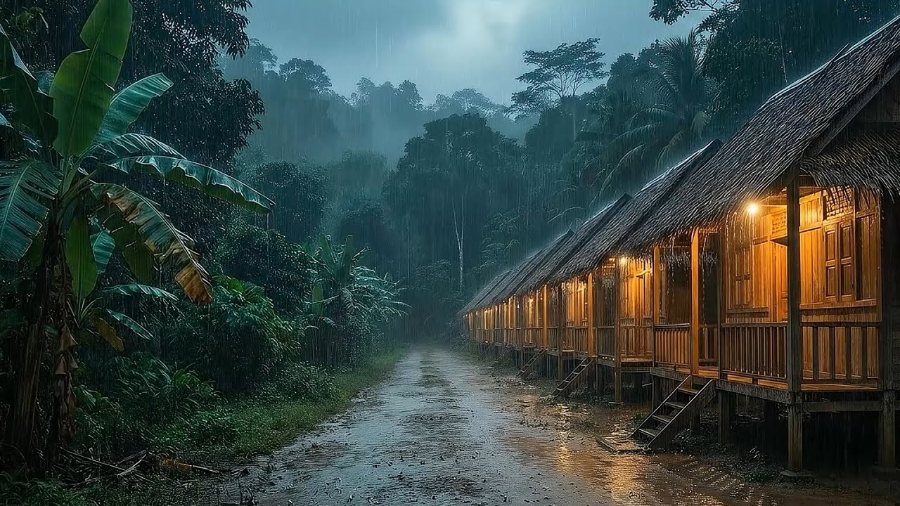 [ASMR] Heavy Rain Sounds in a Remote Village | Cozy Night Ambience | Rain on Tin Roof