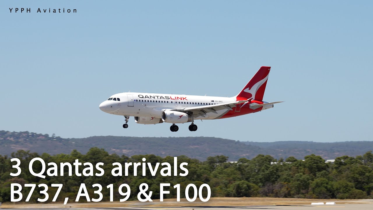 Qantas Boeing 737, A319, and Fokker 100 action on RW03.