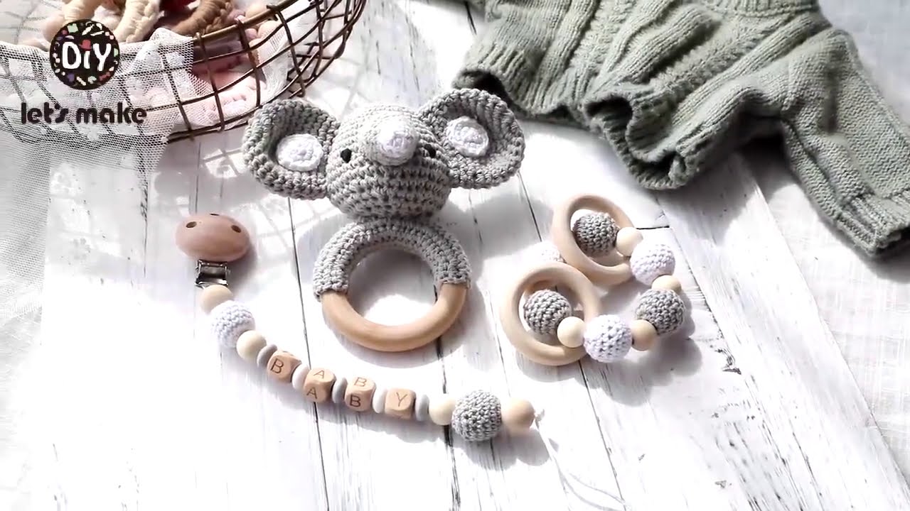Baby Toys Crochet Amigurumi Elephant Owl Rattle Bell Custom Newborn Pacifier Clip Montessori
