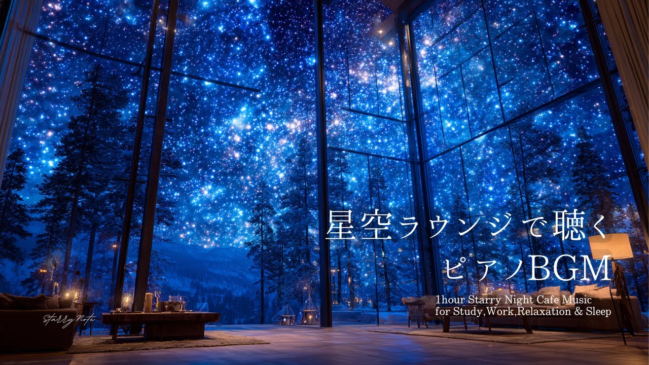 【ピアノBGM】森の中に佇む星空ラウンジ｜作業・勉強・睡眠用（1時間）