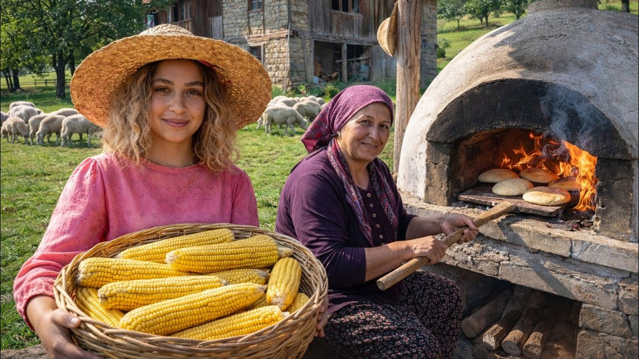 Corn Cookies Baked on Open Fire in the Village