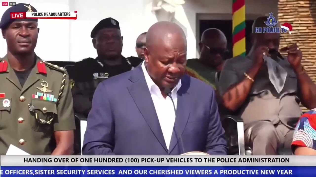 President Mahama Hands Over 100 Pickup Vehicles to Ghana Police | Major Security Boost