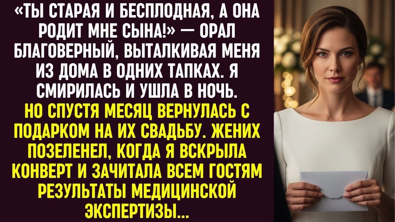 Он орал, что я старая и бесплодная. Выгнал в ночь. На их свадьбе я вскрыла конверт — жених позеленел