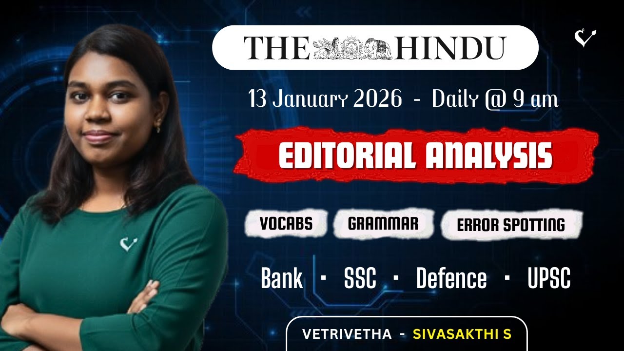 The Hindu Editorial Vocabs in Tamil 🎯 Error Detection ⏰ Bank / SSC / UPSC / Defence 🌿 Vetrivetha