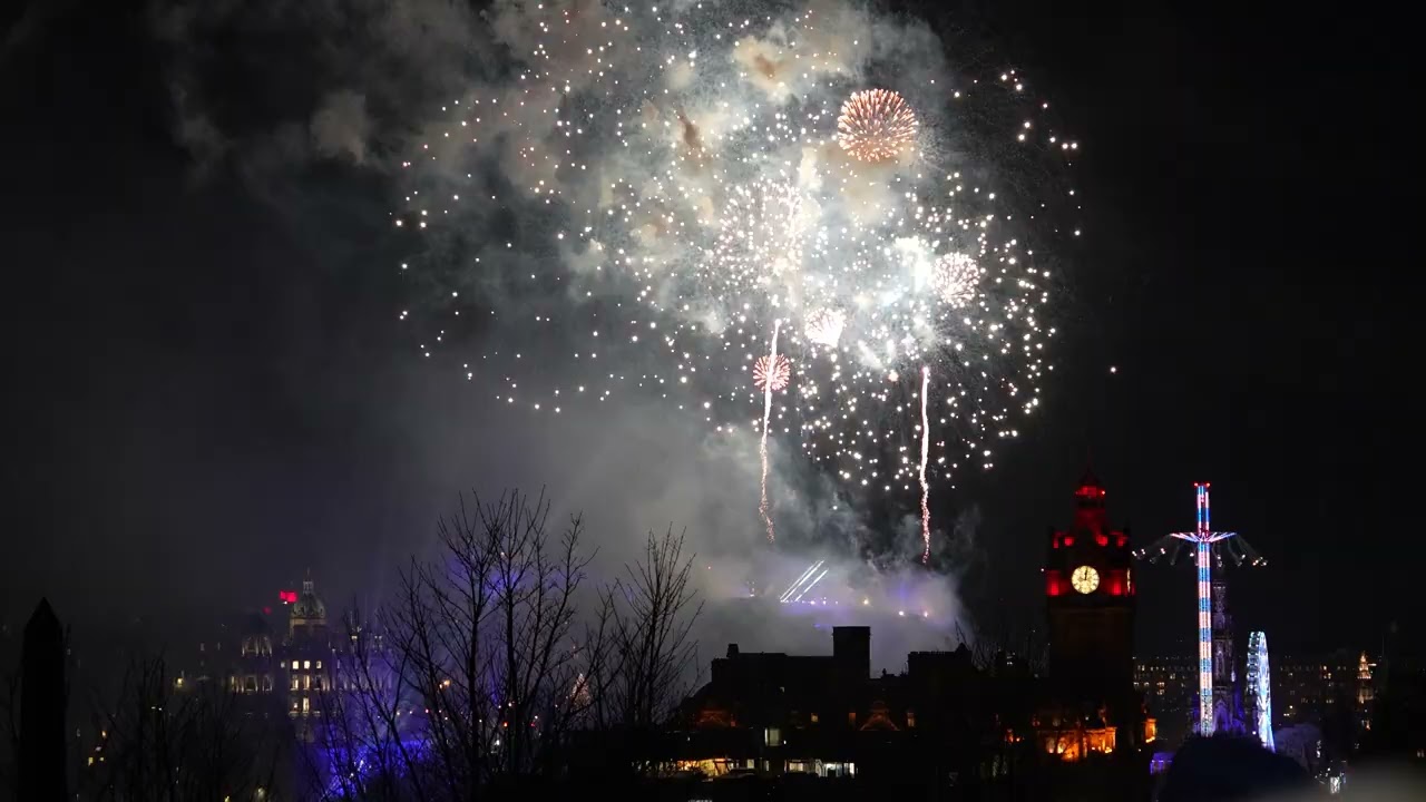 Edinburgh Hogmanay 2026, fireworks display. View from Calton Hill.