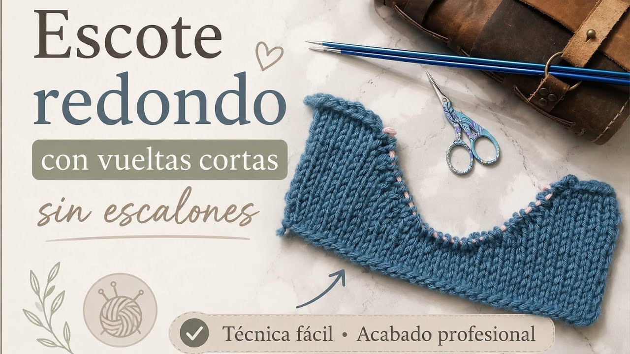 Como hacer cuello redondo con Vueltas cortas y puntos en espera/Tejiendoconleonardo