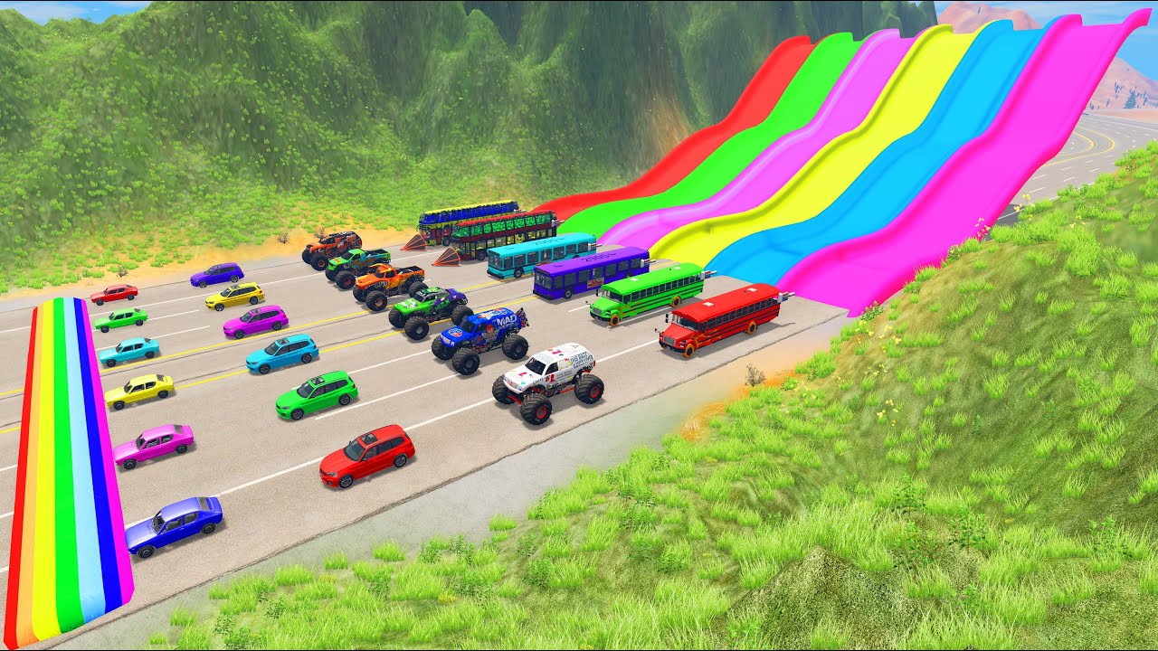 HT Gameplay Crash # 331 | Monster Truck vs Big & Small Cars vs Trap Colors High Speed vs Speed Bumps