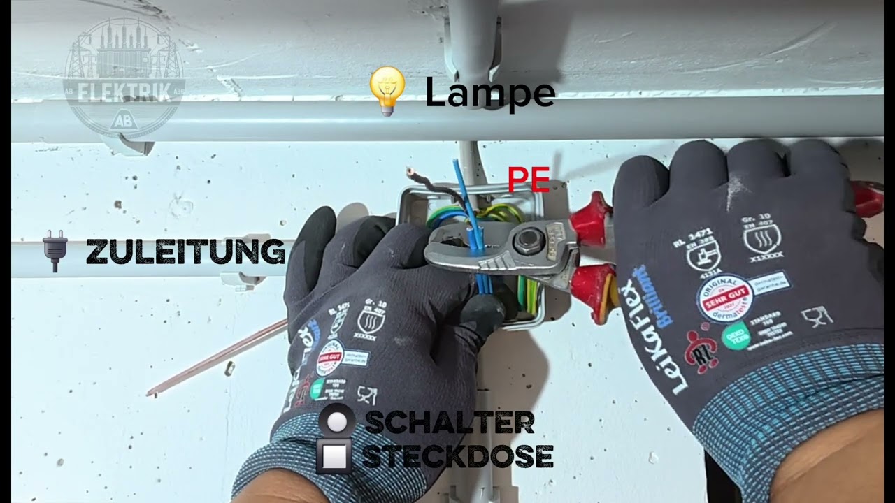 Anschluss einer Abzweigdose mit Lampe, Schalter und Steckdose | Schritt f&uuml;r Schritt
