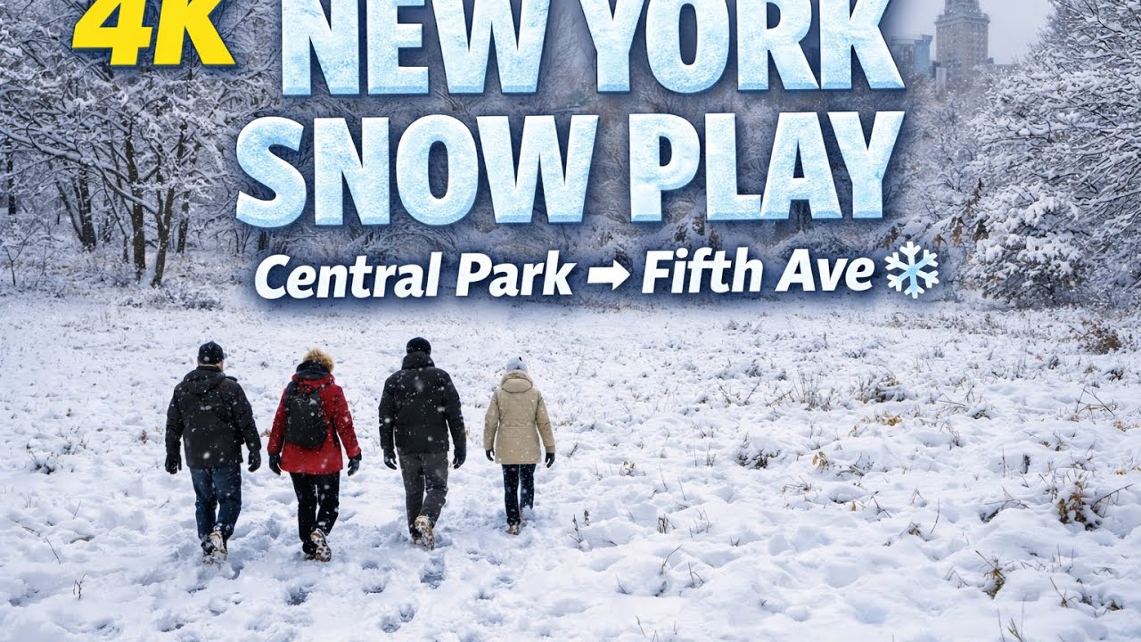 4K New York Snow Walk ❄️ Playing in Central Park Before Sunrise | To Fifth Avenue