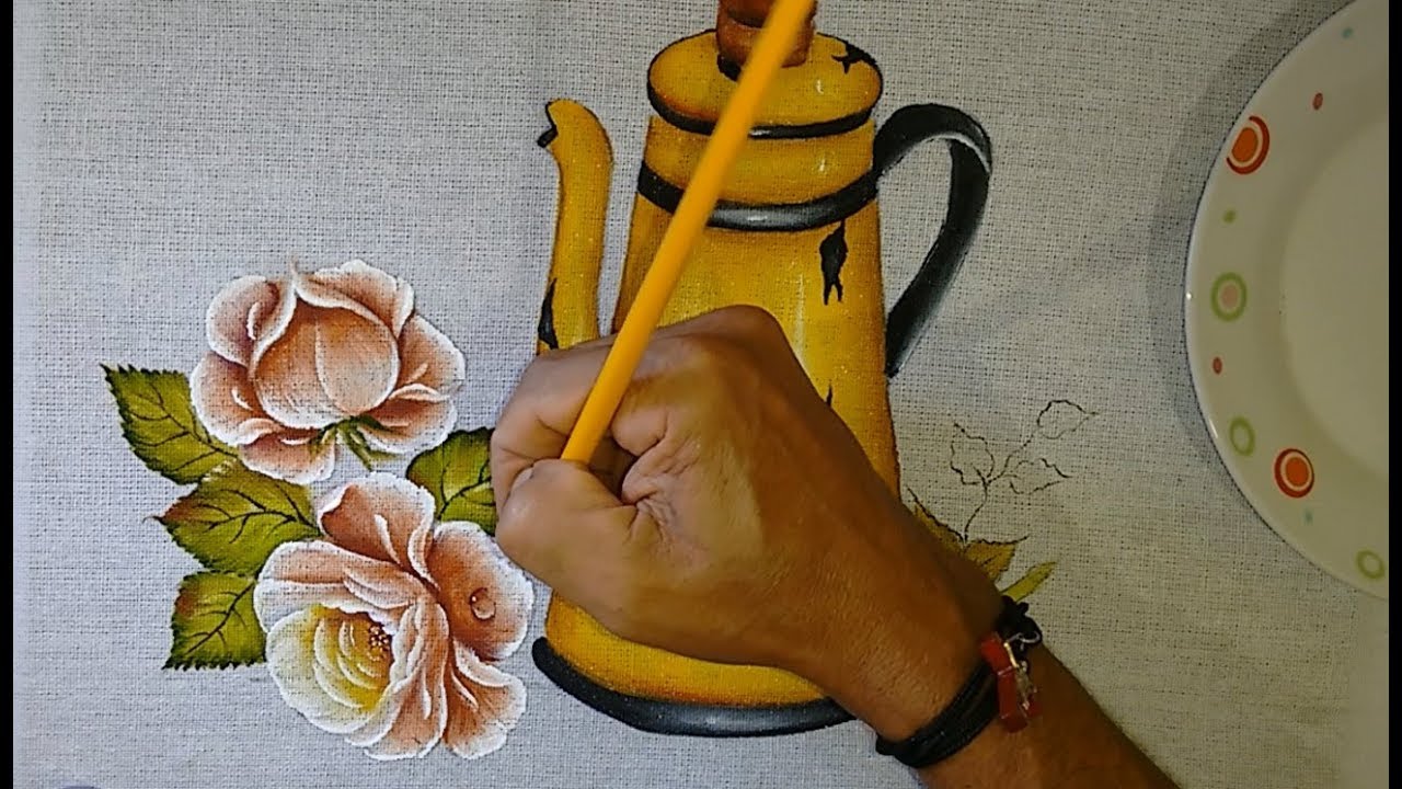 Roberto Ferreira - Aprenda a pintar ROSAS e Folhas - Continuação Bule amarelo- parte 2