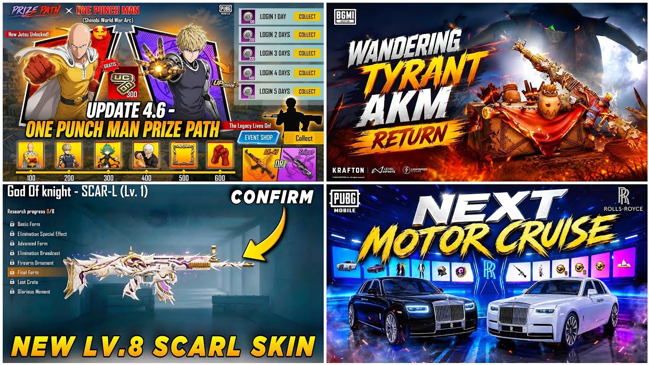 🔴 NEXT PRIZE PATH CONFIRM 4.6 ✅ WANDERING TYRANT AKM RETURN 🔥 NEW LV.8 SCAR-L 🤩 NEXT MOTOR CRUISE 🤯