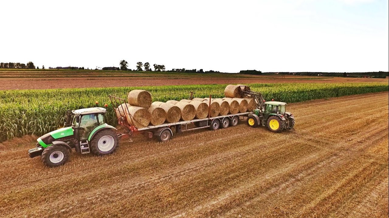Żniwa 2018 ! Prasowanie w dużą kostkę i zwożenie słomy ! Claas, Deutz , John , New Holland