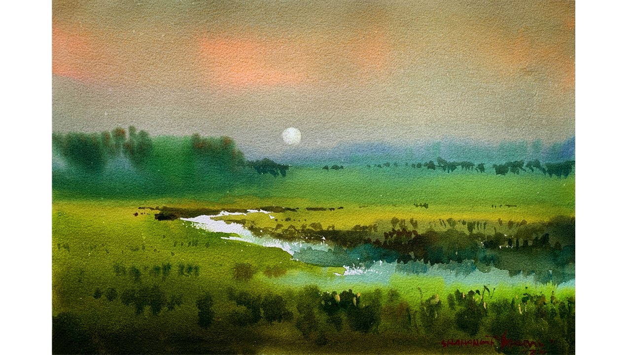 Watercolor Painting Tutorial | Sunset Scenery | Watercolour Demo by Shahanoor Mamun