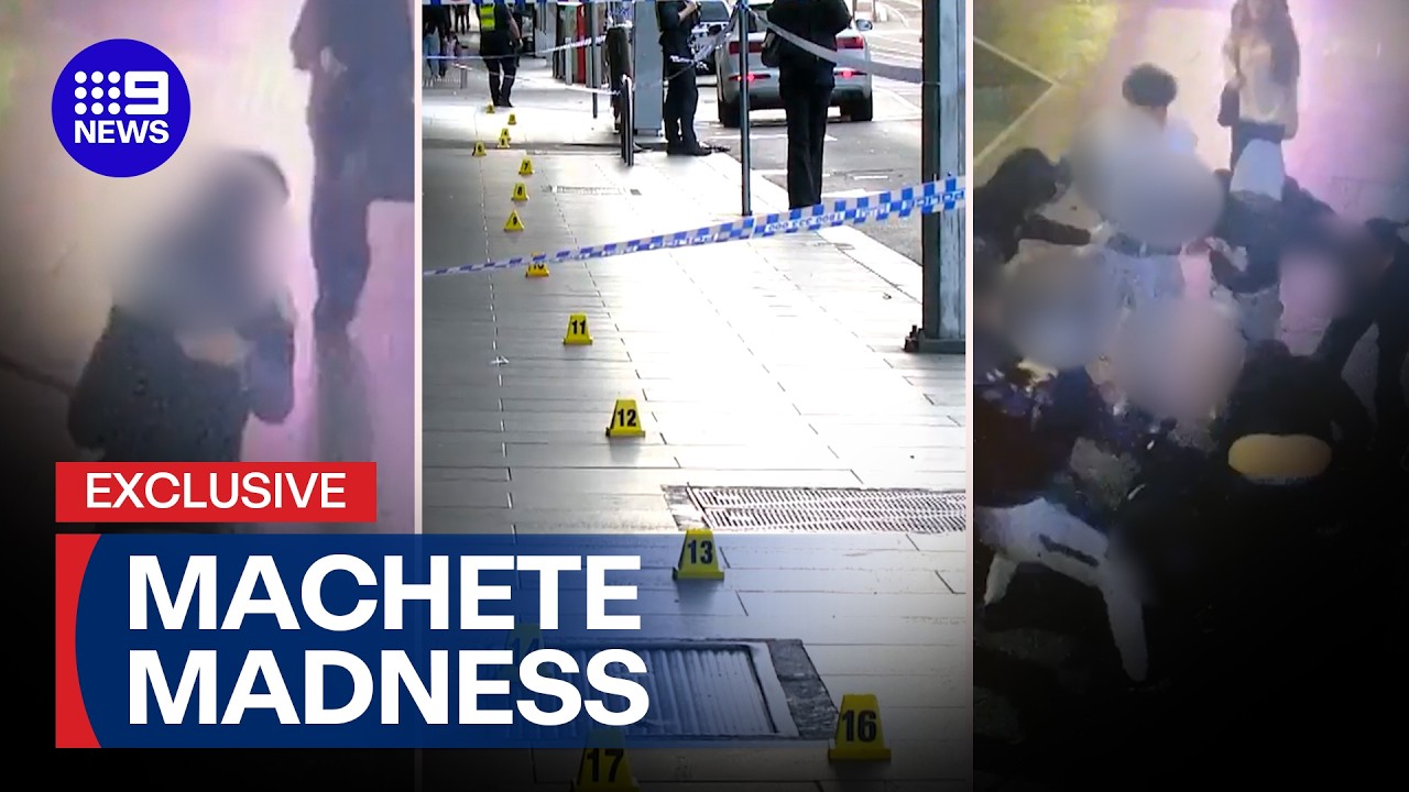 Machete violence spills onto major Melbourne city street | 9 News Australia