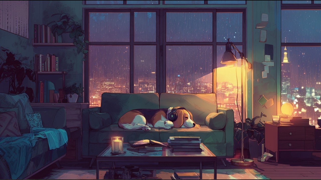 🐶 Cozy Rainy Night  — Lofi Beagle Study & Sleep Music (10 Hours)