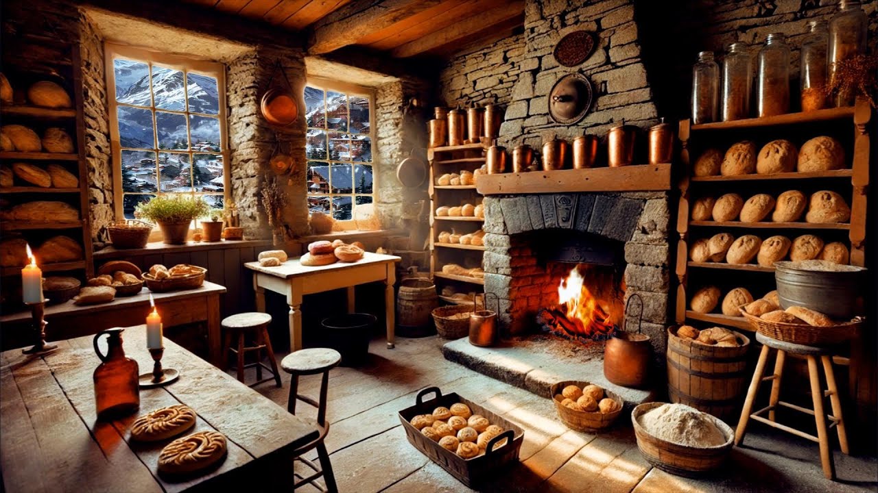 Przytulna zimowa piekarnia: pieczenie chleba w rustykalnej g&oacute;rskiej kuchni 🍞❄️🔥