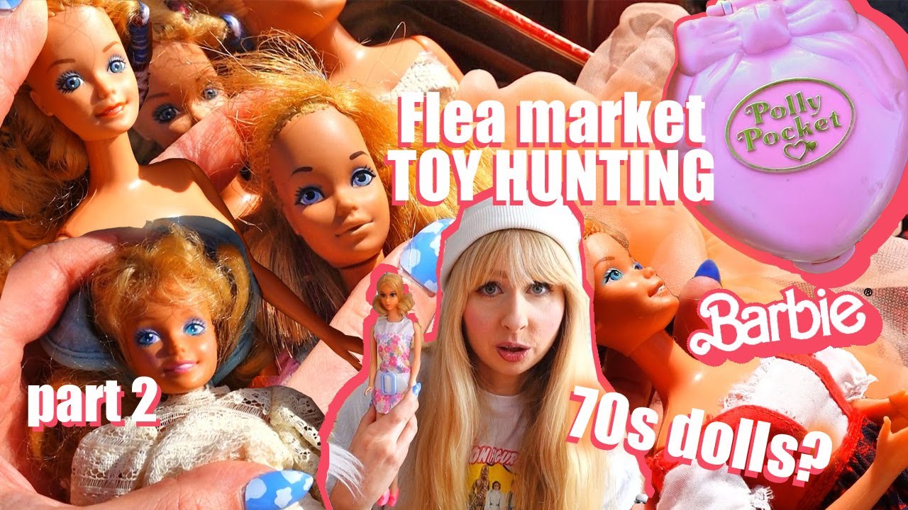 Part 2 - Flea market TOY HUNTING for vintage toys - 70s 80s Barbie, 90s Polly Pocket