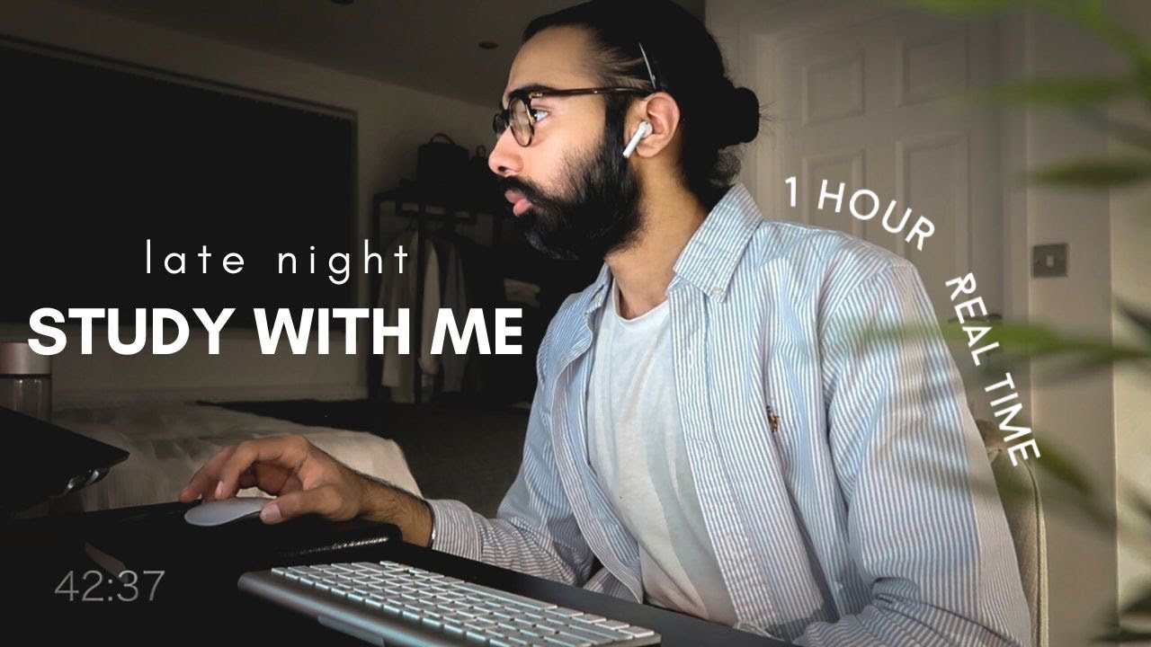 REAL TIME study with me: late night 1 hour study session (background noise)