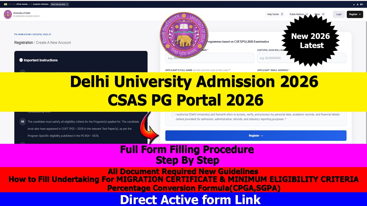 DU CSAS PG PORTAL 2026 Form Out | How to Fill Form | Step By Step | Migration & Minimum Eligibility