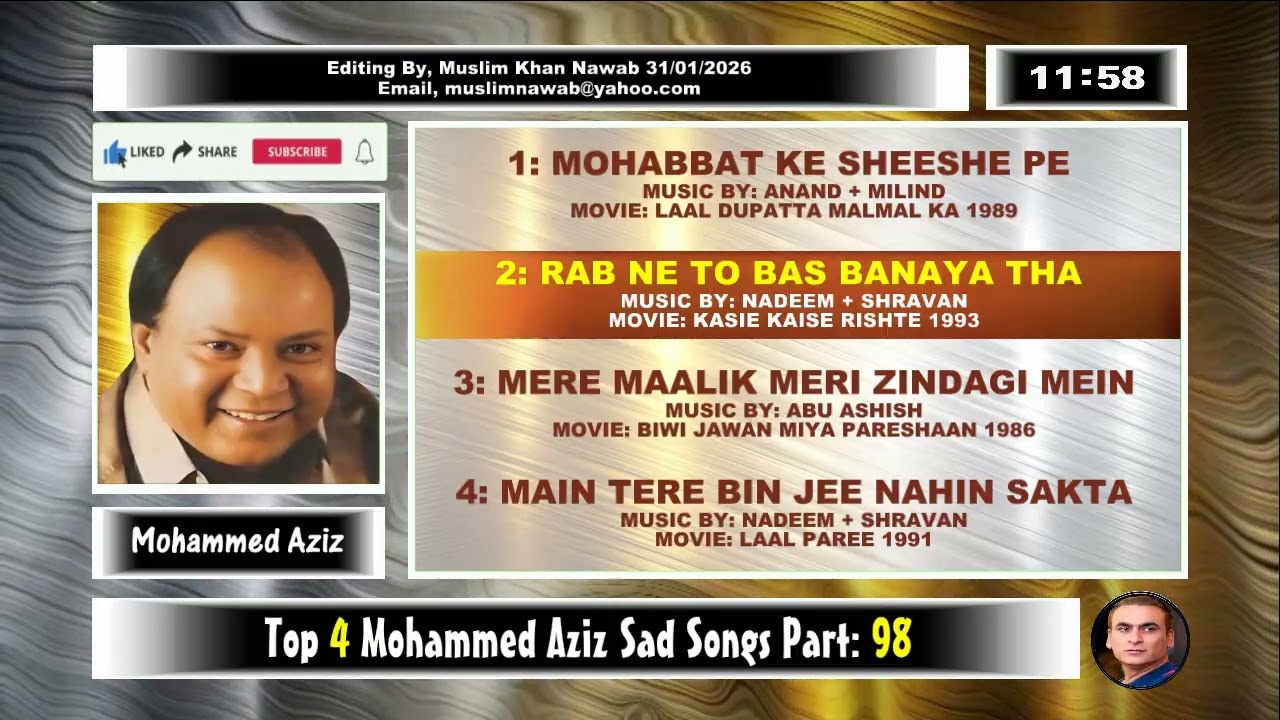 Top 4 Mohd Aziz Sad Songs Part, 98