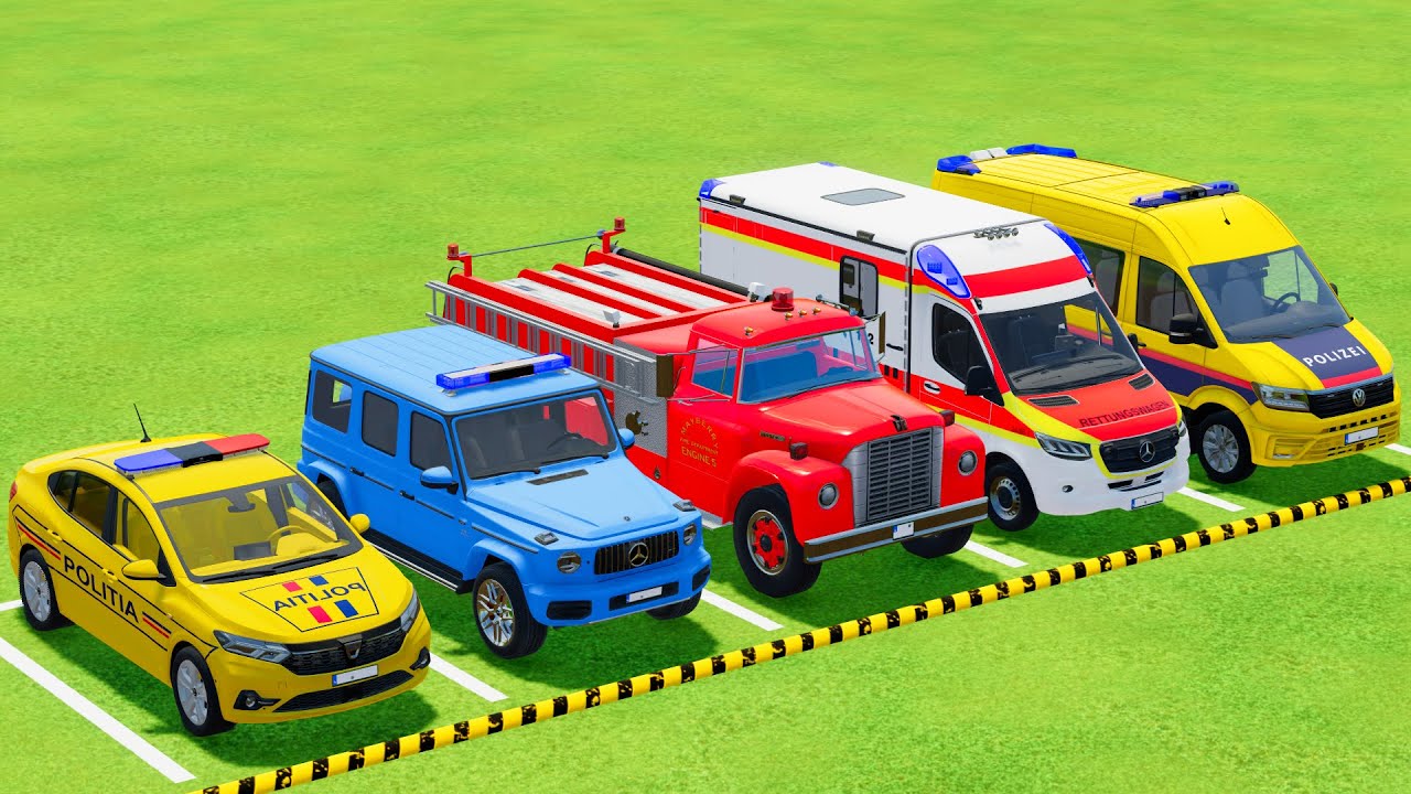 TRANSPORTING POLICE CARS, FIRE DEPARTMENT, AMBULANCE VEHICLES WITH MAN TRUCKS ! Farming Simulator 22