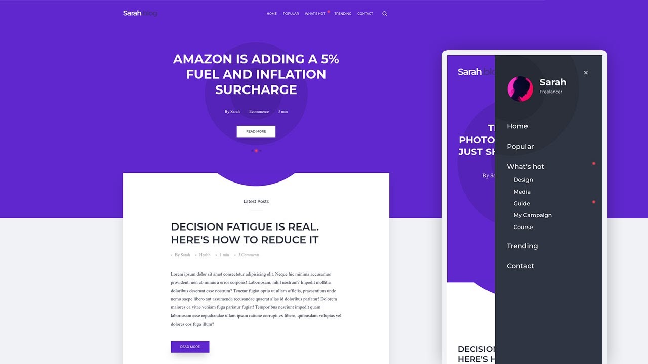 Личный блог Веб-сайт HTML CSS Javascript &mdash; современный плоский дизайн Полностью адаптивный
