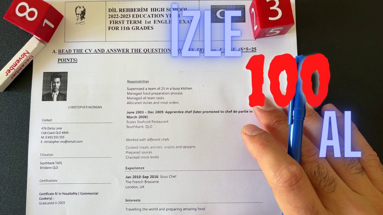 11. Sınıf İngilizce 1.Dönem 1. Yazılı Soruları ve Cevapları 2022-2023