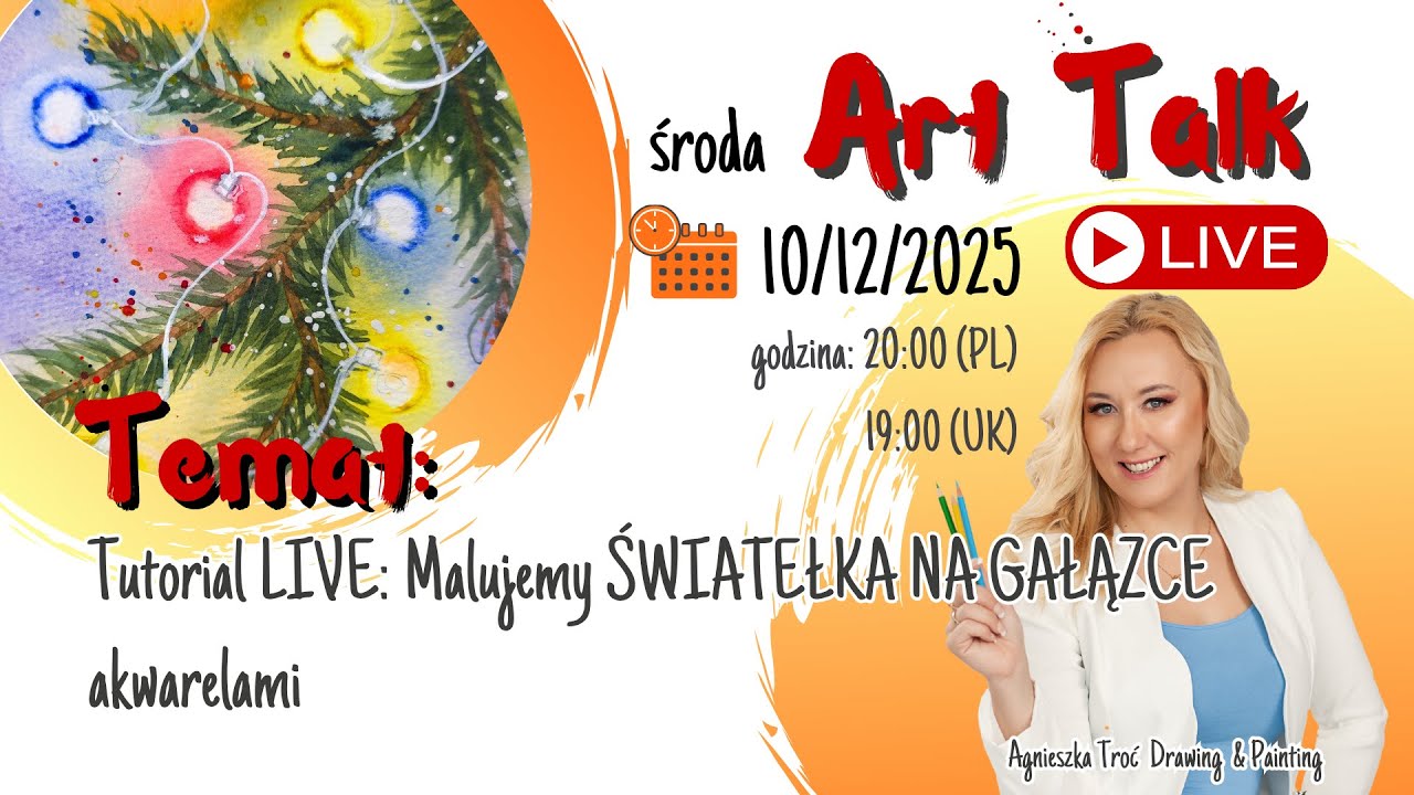 ART TALK LIVE: Tutorial LIVE - malujemy ŚWIATEŁKA NA GAŁĄZCE akwarelmi