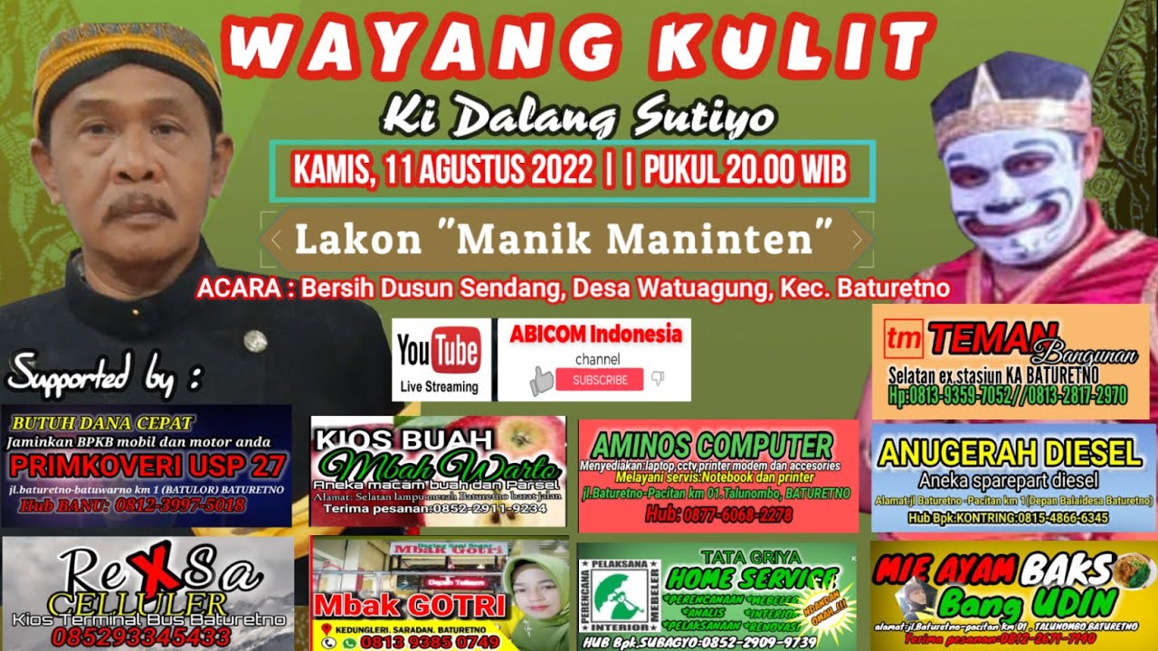 LIVE WAYANG KULIT | Ki Sutiyo - Manik Maninten | Bersih Dusun Sendang, Desa Watuagung, Kec.Baturetno