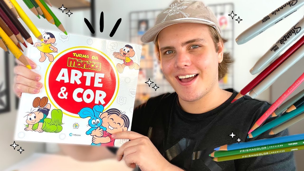 ARTISTA COLORINDO LIVRO DE COLORIR DA TURMA DA MÔNICA COM MATERIAIS PROFISSIONAIS DE DESENHO