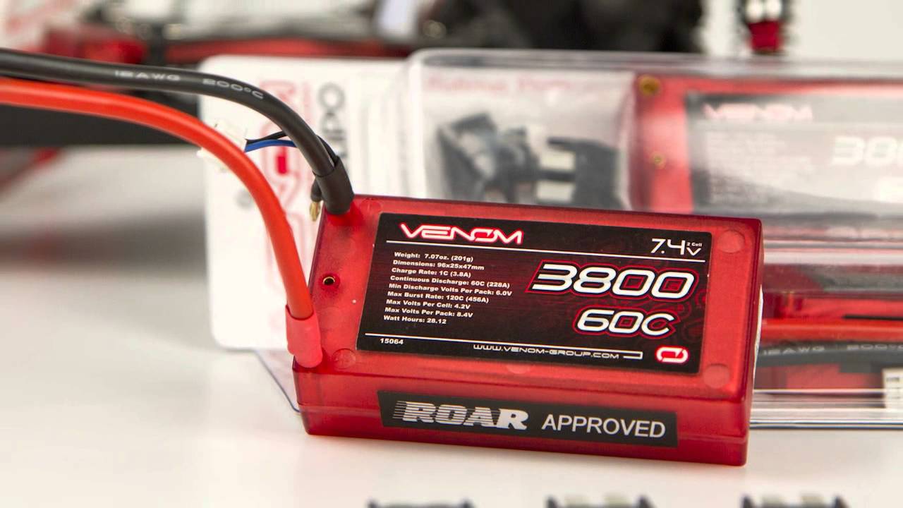 Venom 60C 2S 3800mAh 7.4 Shorty Hardcase LiPO Battery ROAR Approved with UNI Plug
