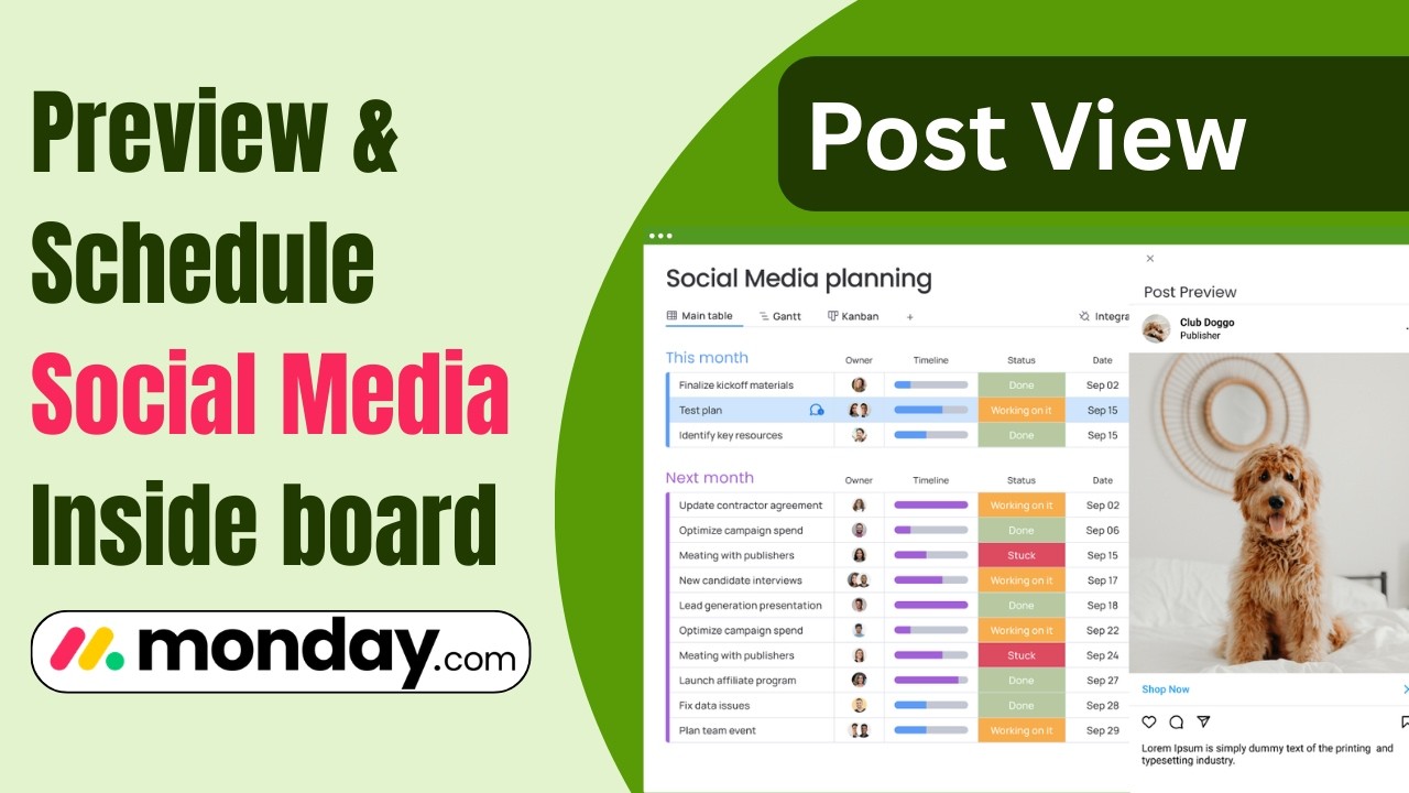 Post View - Publisher : Preview & Schedule Social Media Inside monday.com board.