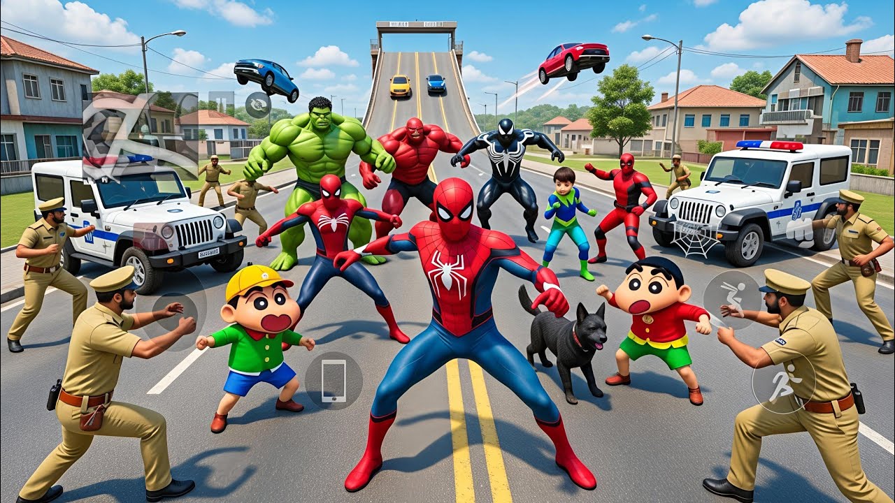 Spider-Man vs Police on Mega Sky Ramp 😱 Hulk & Heroes Crazy Jump Battle! 🚗🔥