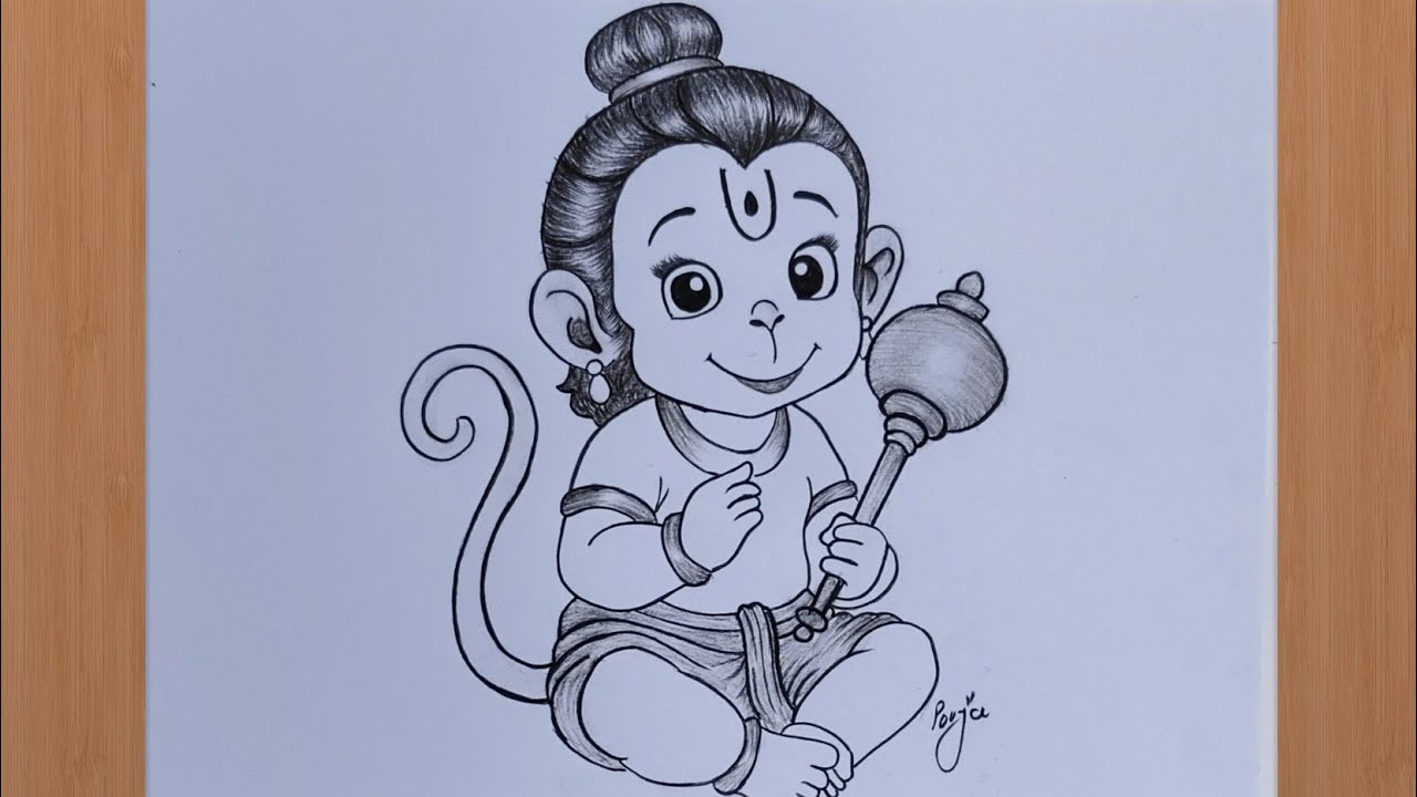 Bal Hanuman Drawing | Easy Pencil Outline Drawing Step by Step | God Bajrangbali Sketch Step by Step