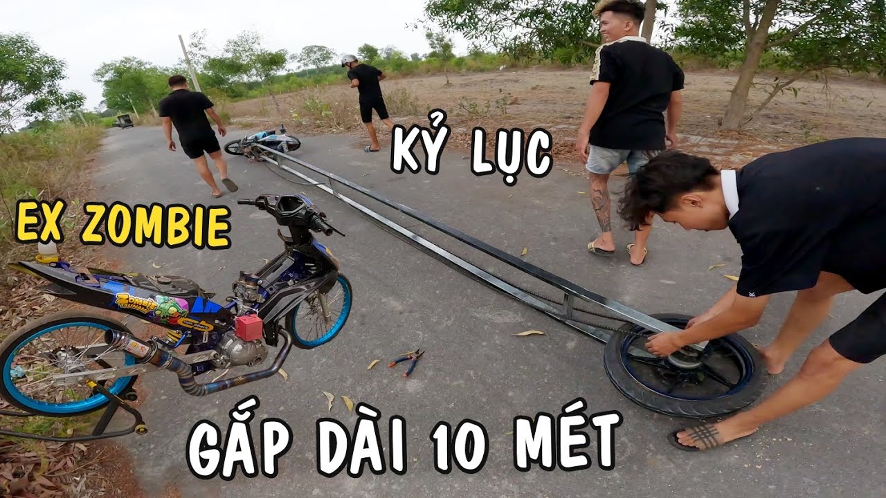 Thiện Red chạy thử Exciter k&eacute;o gắp d&agrave;i 10 m&eacute;t chấn động Xebiz - Kỷ Lục Việt Nam