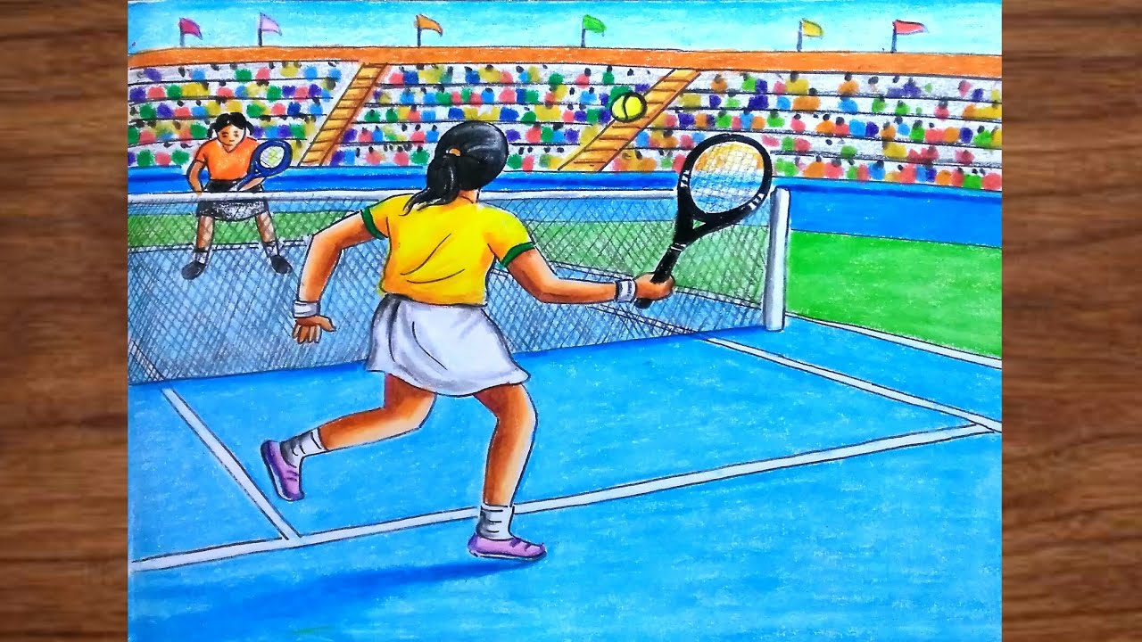 Tennis game drawing step by step/How to draw a tennis player girl for beginners