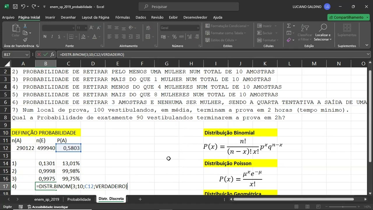 A5 Distribuição discreta no Excel