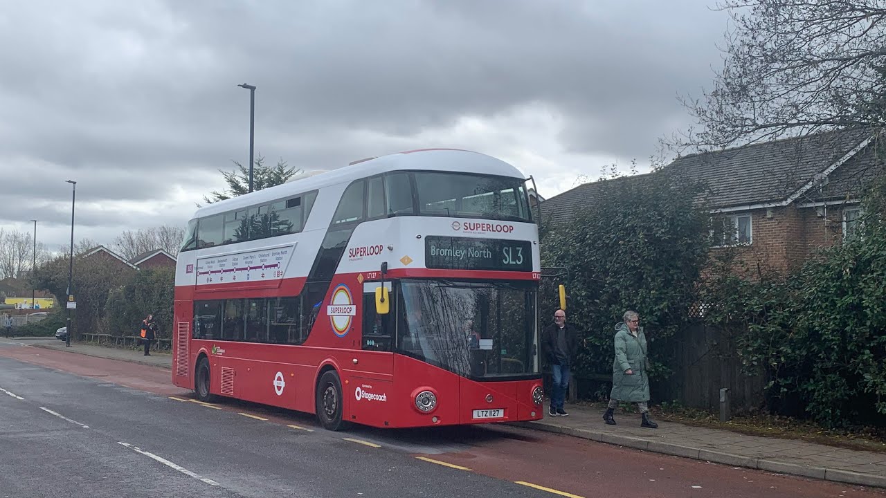 FRV. Superloop Route SL3 - Bromley North to Thamesmead - LT127, LTZ1127. Wrightbus New Routemaster