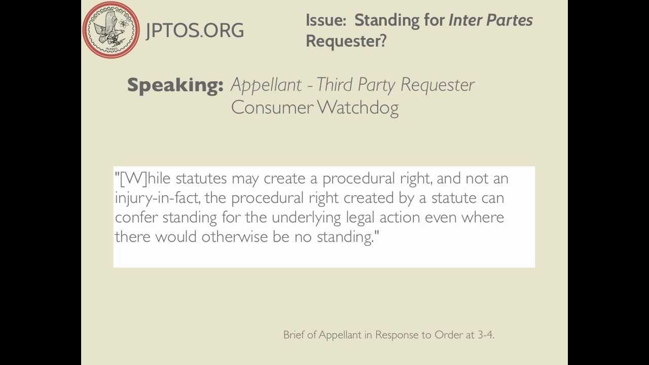 Consumer Watchdog v. WARF: Appeal Standing for Inter Partes Requester?