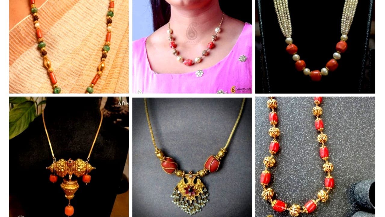 Gold  coralbeads chain deisgns with weight starts @1.7gms||Lightweight coral chain