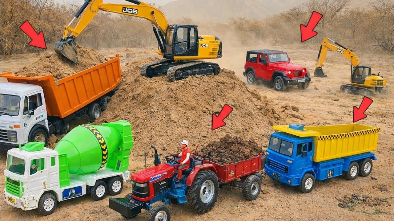 TATA Truck & Volvo Dumper Muddy Accident 😱 | JCB 3DX Rescue by Swaraj Tractor 🚜 | YTB TOY