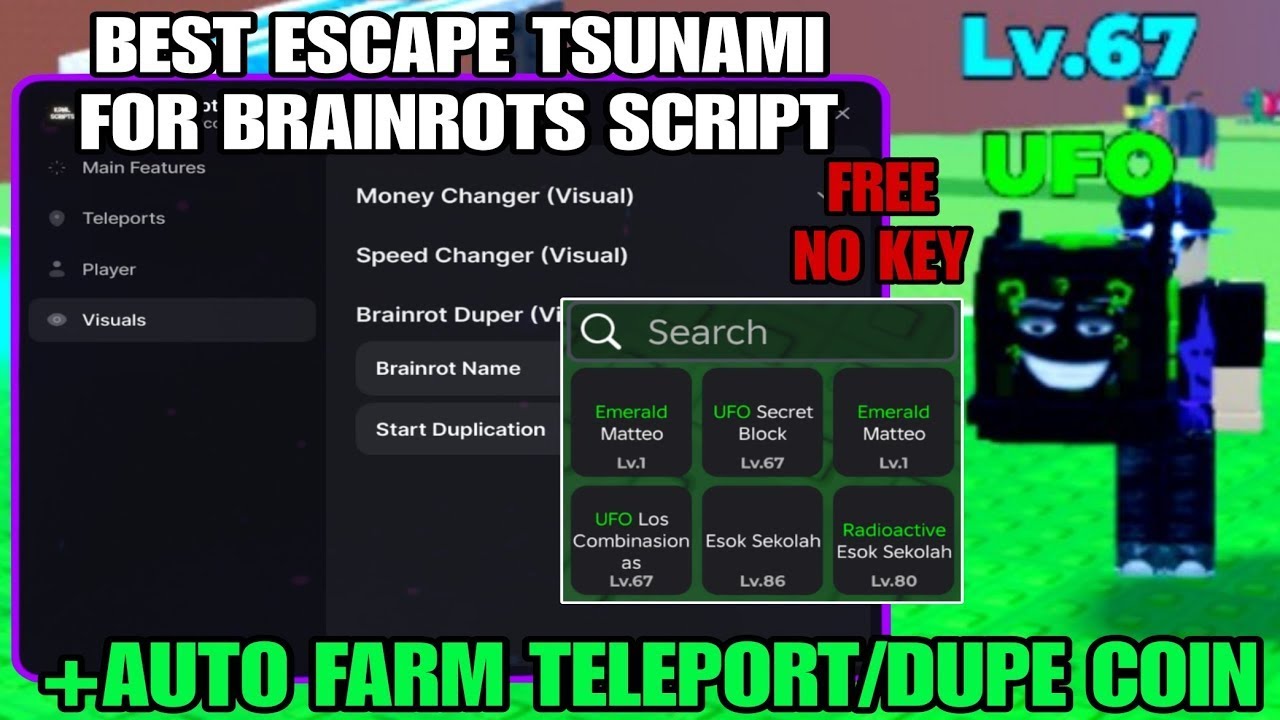 [UPD] Escape Tsunami For Brainrot Script GUI | AUTO FARM TELEPORT DUPE *NO KEY*