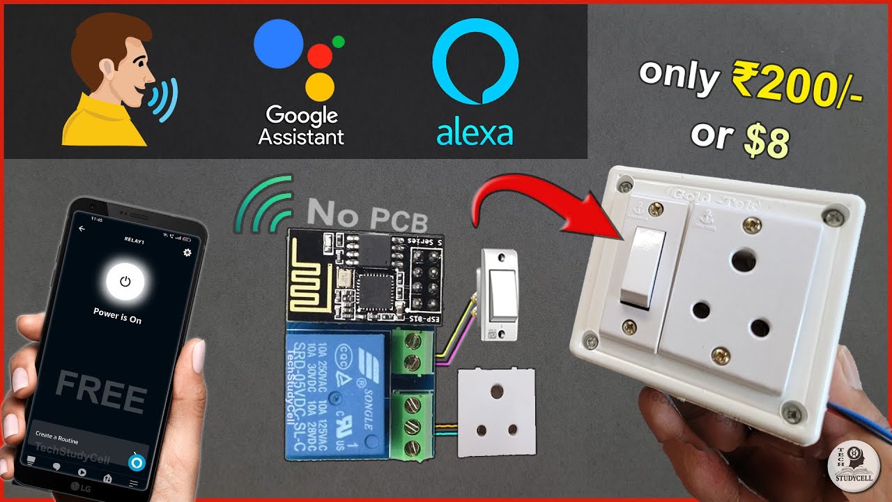 Simple IoT project using ESP01 ESP8266 Sinric Alexa & Google Assistant control Relay 2025